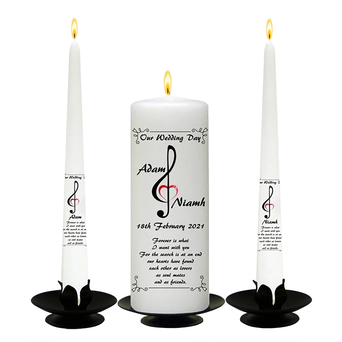 Customised Wedding Candles - Musical Heart on White